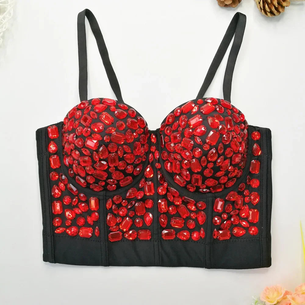 Visivane Diamond Sequin y2k Tank Top Shaper Blusa Camis Corset  Streetwear Bra Shirt Crop Tops