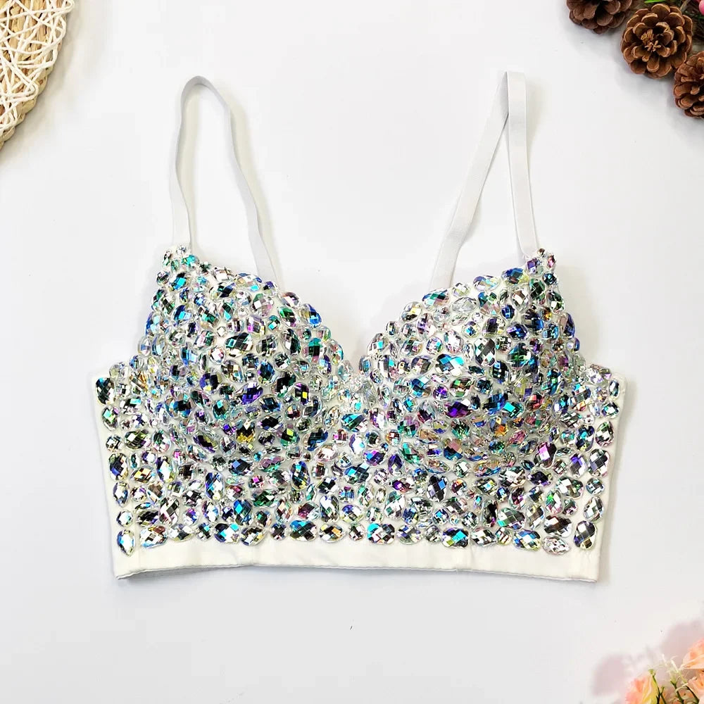 Visivane Diamond Sequin y2k Tank Top Shaper Blusa Camis Corset  Streetwear Bra Shirt Crop Tops