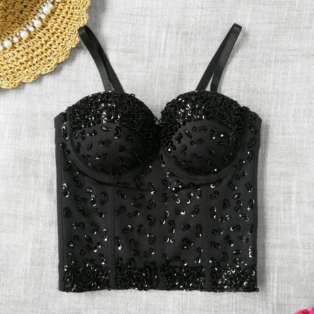 Visivane Diamond Sequin y2k Tank Top Shaper Blusa Camis Corset  Streetwear Bra Shirt Crop Tops