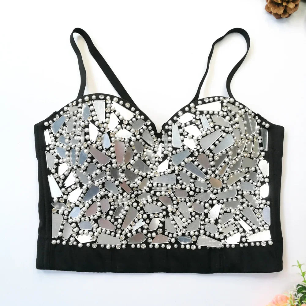 Visivane Diamond Sequin y2k Tank Top Shaper Blusa Camis Corset  Streetwear Bra Shirt Crop Tops