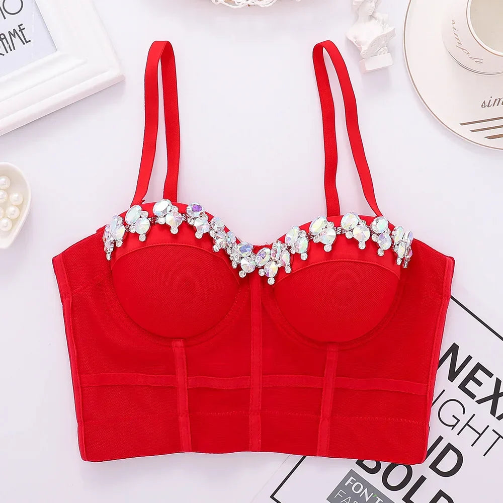 Visivane Diamond Sequin y2k Tank Top Shaper Blusa Camis Corset  Streetwear Bra Shirt Crop Tops