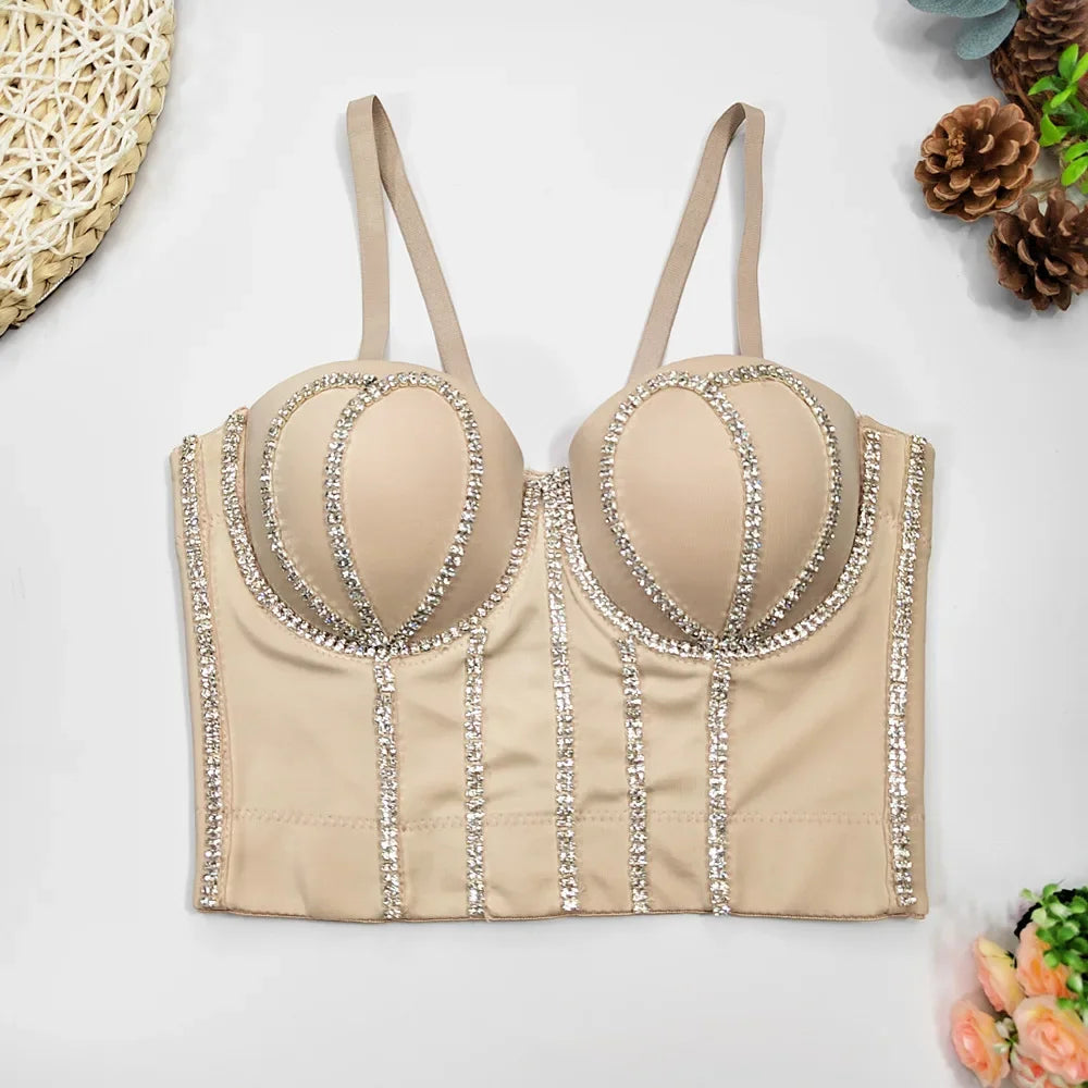 Visivane Diamond Sequin y2k Tank Top Shaper Blusa Camis Corset  Streetwear Bra Shirt Crop Tops