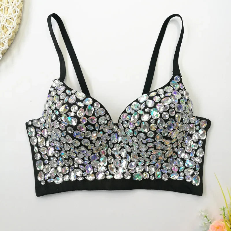 Visivane Diamond Sequin y2k Tank Top Shaper Blusa Camis Corset  Streetwear Bra Shirt Crop Tops