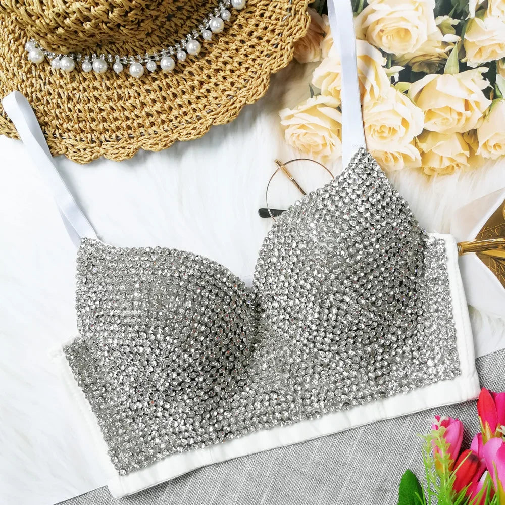 Visivane Diamond Sequin y2k Tank Top Shaper Blusa Camis Corset  Streetwear Bra Shirt Crop Tops