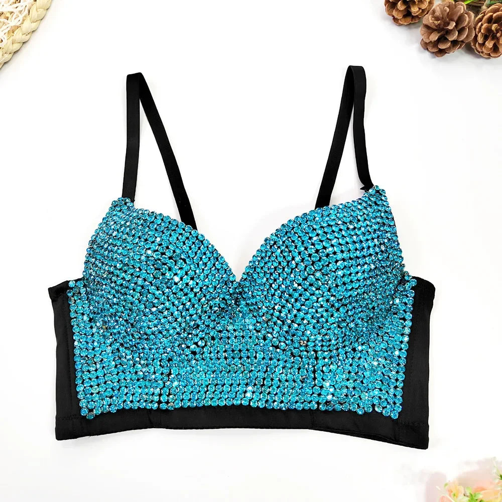 Visivane Diamond Sequin y2k Tank Top Shaper Blusa Camis Corset  Streetwear Bra Shirt Crop Tops