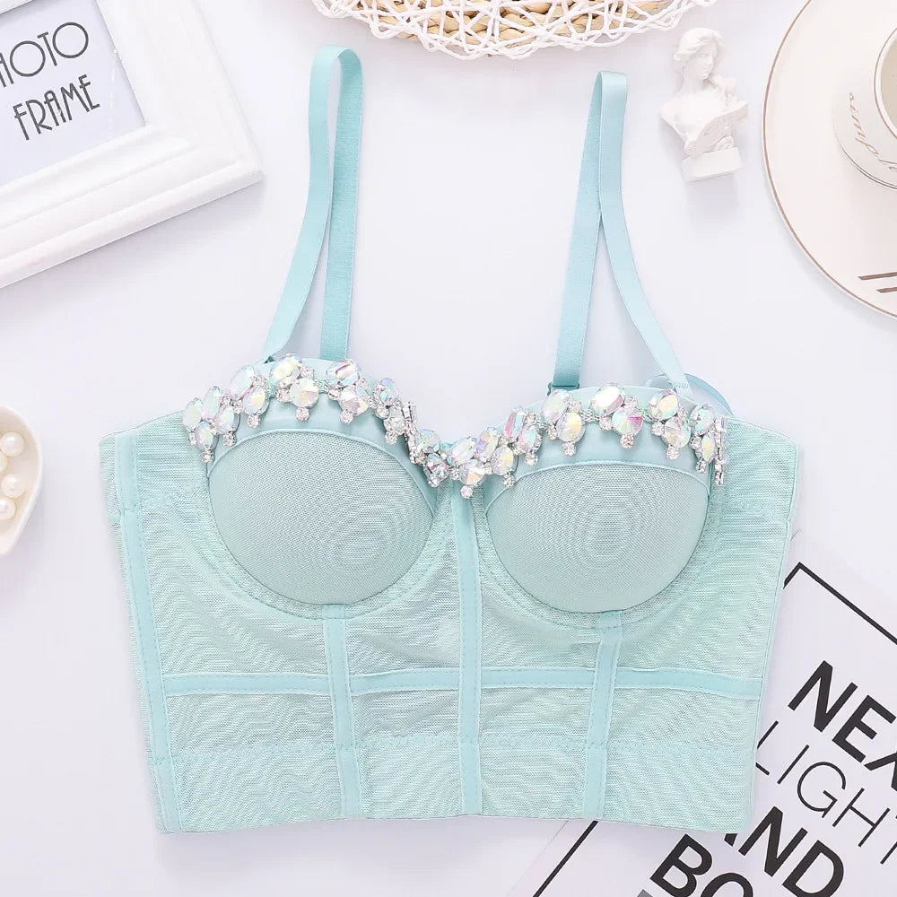 Visivane Diamond Sequin y2k Tank Top Shaper Blusa Camis Corset  Streetwear Bra Shirt Crop Tops