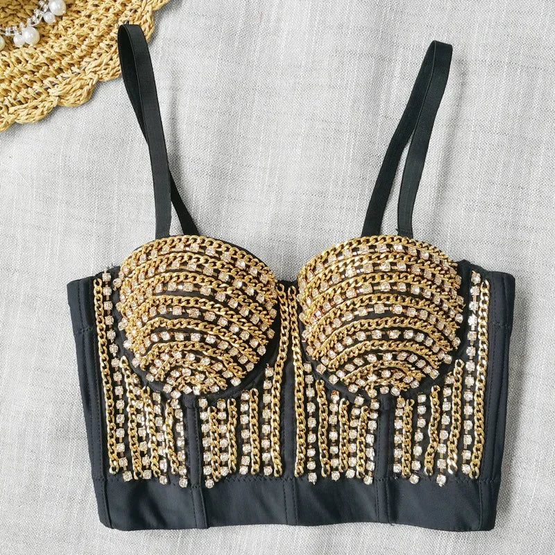 Visivane Diamond Sequin y2k Tank Top Shaper Blusa Camis Corset  Streetwear Bra Shirt Crop Tops