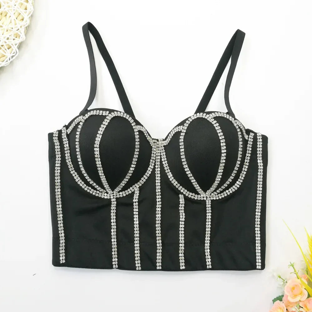 Visivane Diamond Sequin y2k Tank Top Shaper Blusa Camis Corset  Streetwear Bra Shirt Crop Tops