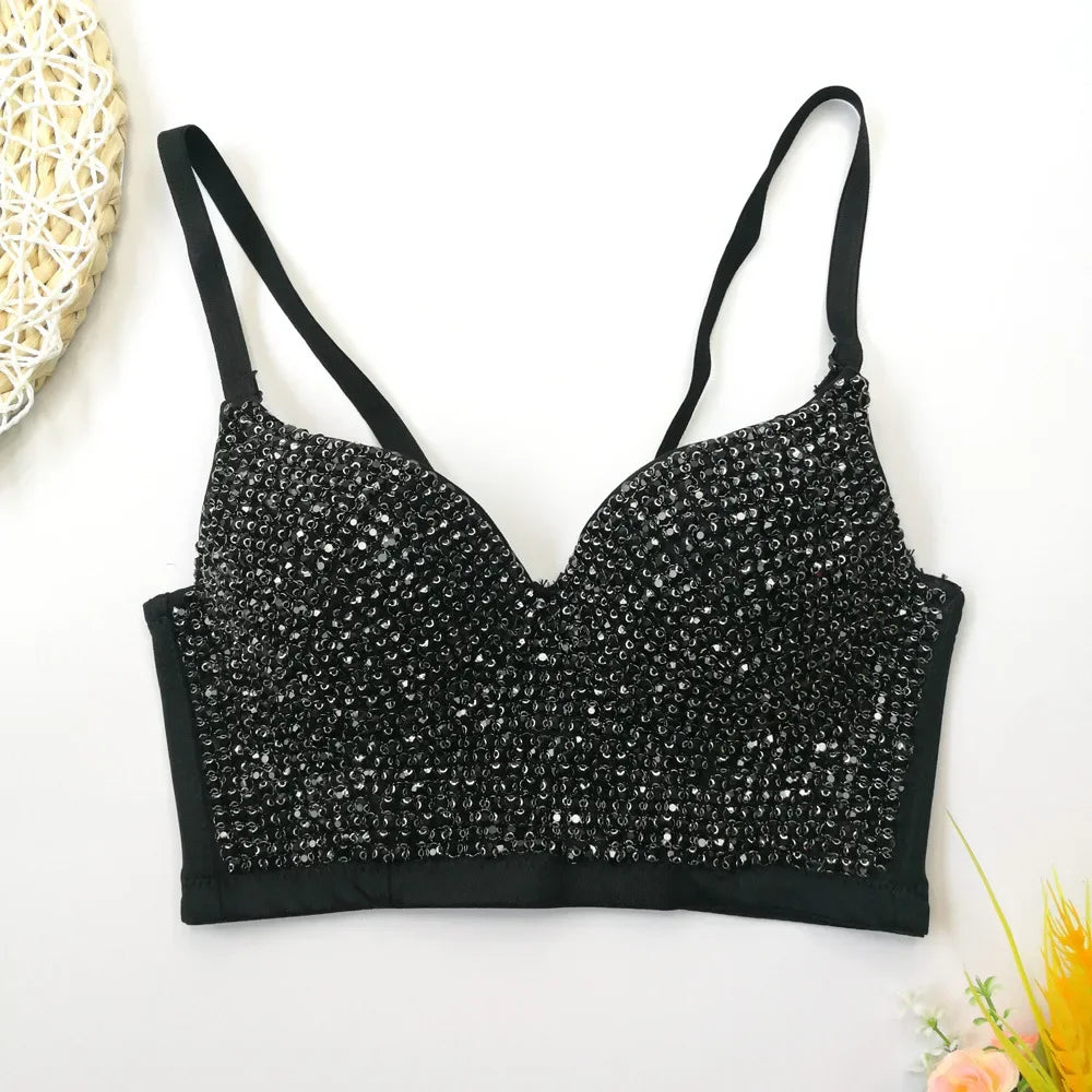 Visivane Diamond Sequin y2k Tank Top Shaper Blusa Camis Corset  Streetwear Bra Shirt Crop Tops