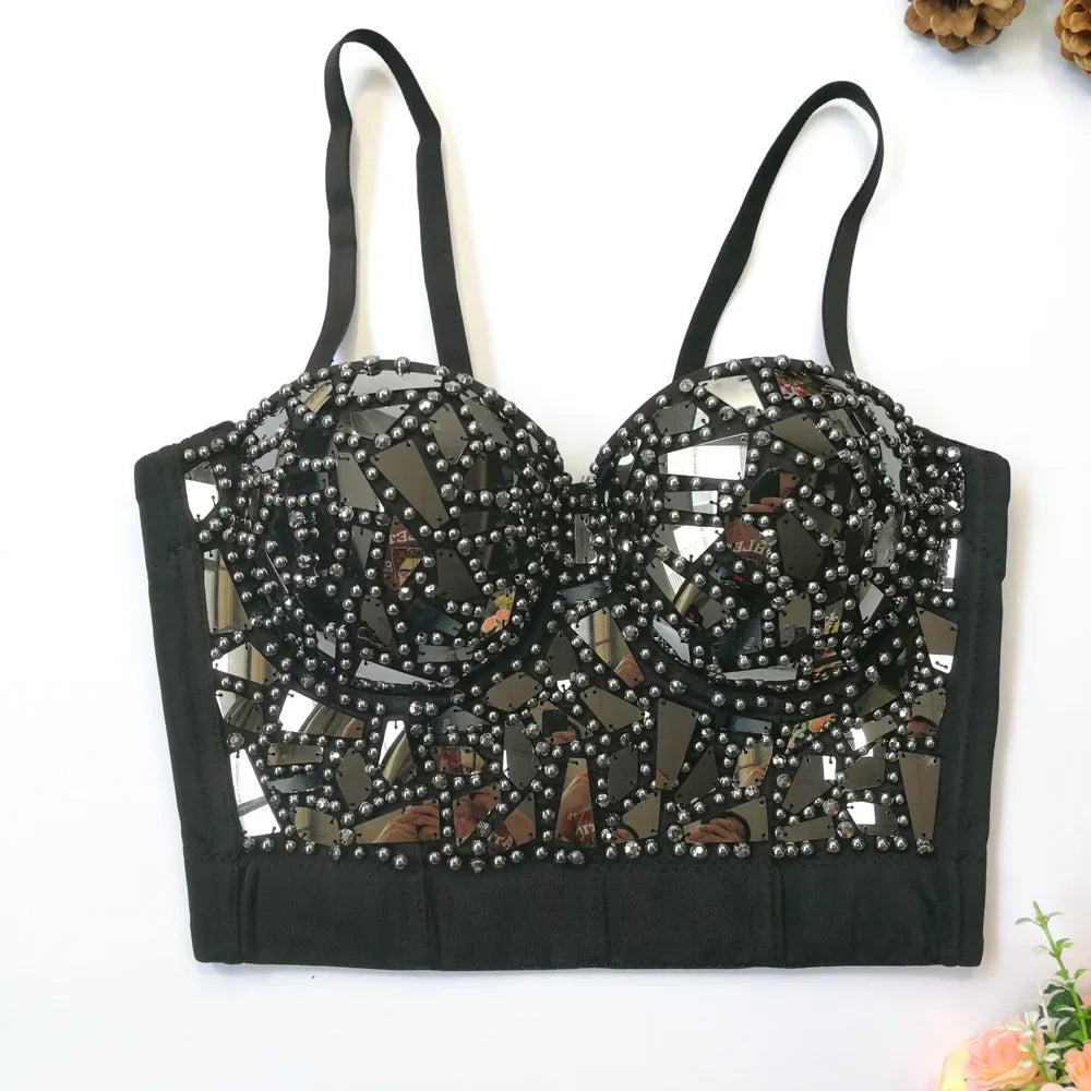 Visivane Diamond Sequin y2k Tank Top Shaper Blusa Camis Corset  Streetwear Bra Shirt Crop Tops
