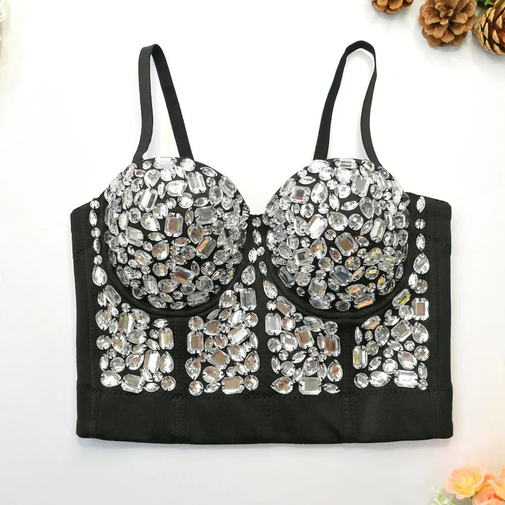 Visivane Diamond Sequin y2k Tank Top Shaper Blusa Camis Corset  Streetwear Bra Shirt Crop Tops