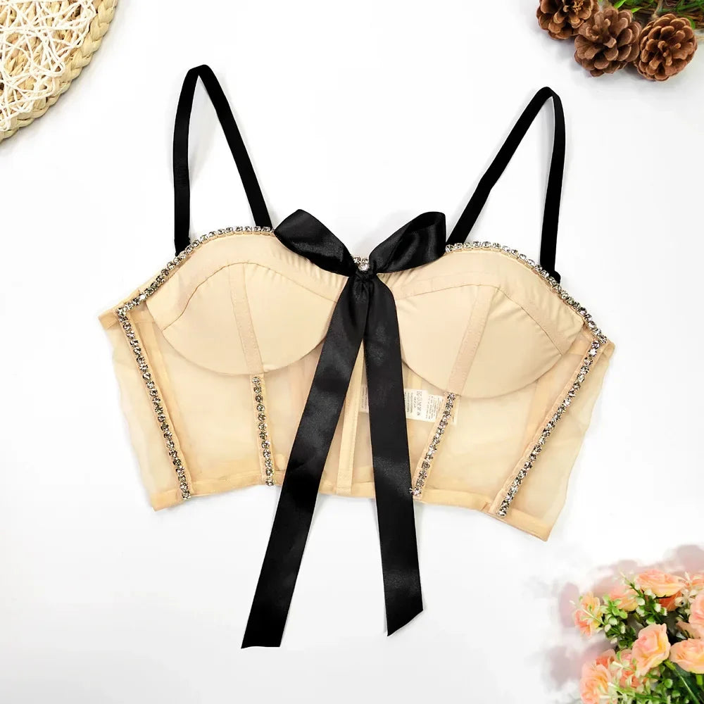 Visivane Diamond Sequin y2k Tank Top Shaper Blusa Camis Corset  Streetwear Bra Shirt Crop Tops