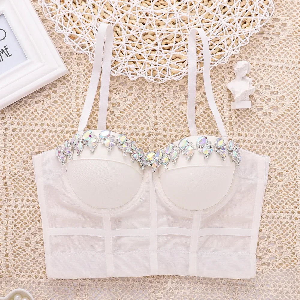 Visivane Diamond Sequin y2k Tank Top Shaper Blusa Camis Corset  Streetwear Bra Shirt Crop Tops