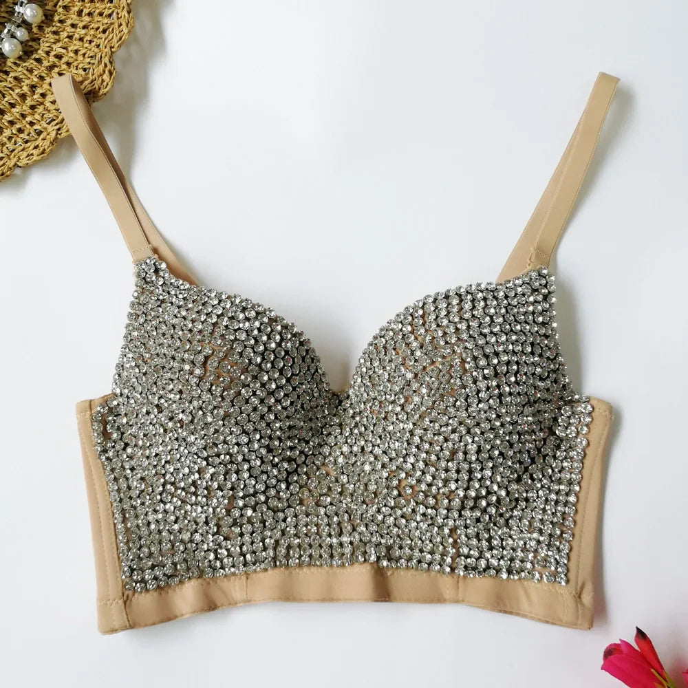 Visivane Diamond Sequin y2k Tank Top Shaper Blusa Camis Corset  Streetwear Bra Shirt Crop Tops