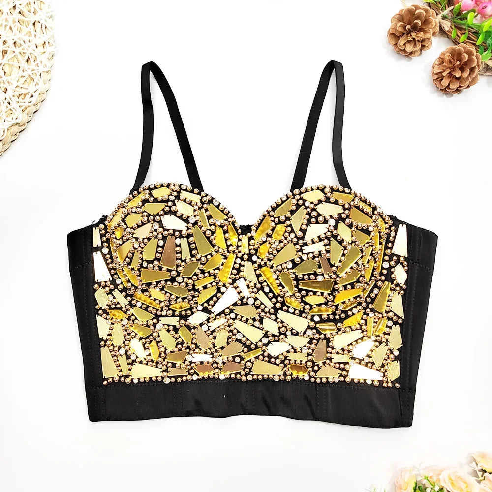 Visivane Diamond Sequin y2k Tank Top Shaper Blusa Camis Corset  Streetwear Bra Shirt Crop Tops