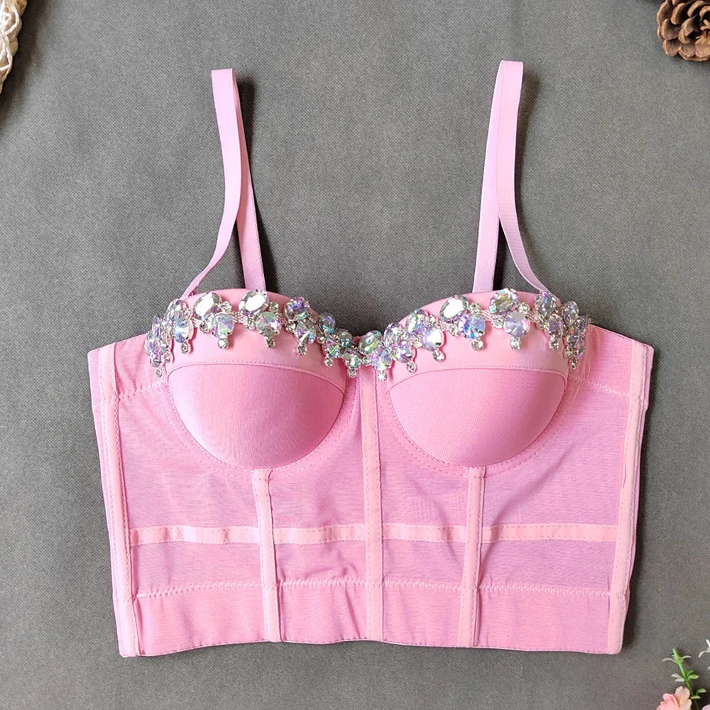 Visivane Diamond Sequin y2k Tank Top Shaper Blusa Camis Corset  Streetwear Bra Shirt Crop Tops