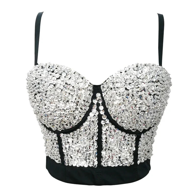 Visivane Diamond Sequin y2k Tank Top Shaper Blusa Camis Corset  Streetwear Bra Shirt Crop Tops
