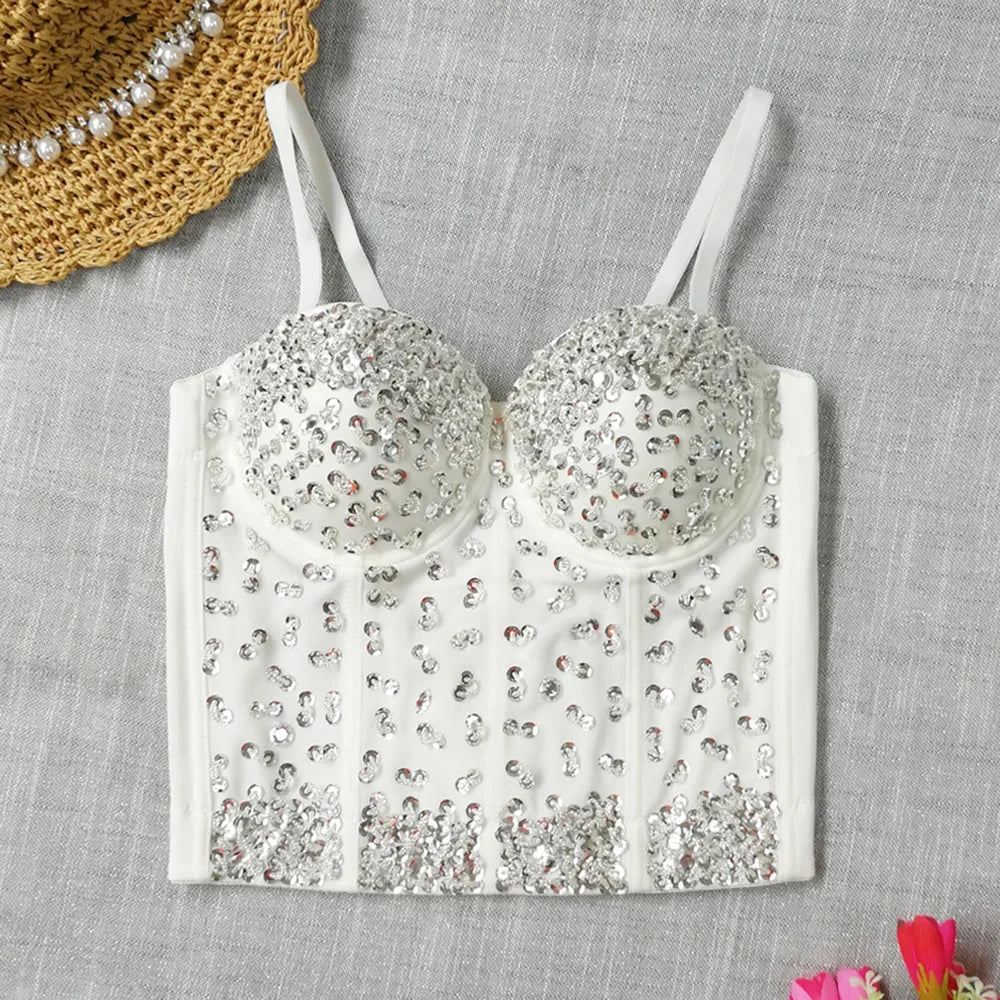 Visivane Diamond Sequin y2k Tank Top Shaper Blusa Camis Corset  Streetwear Bra Shirt Crop Tops