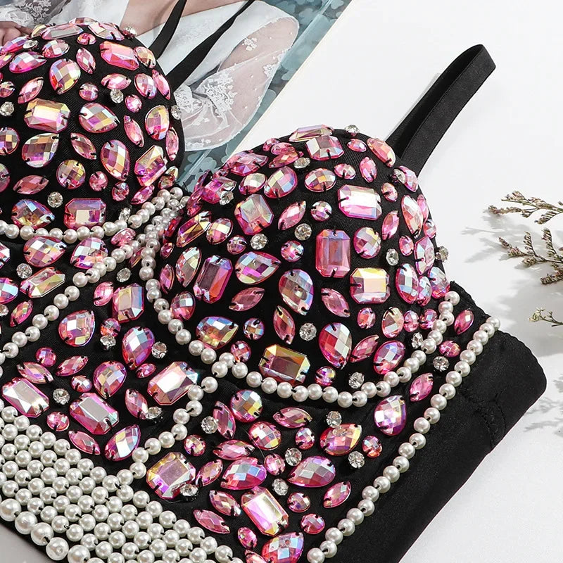 Visivane Diamond Sequin y2k Tank Top Shaper Blusa Camis Corset  Streetwear Bra Shirt Crop Tops