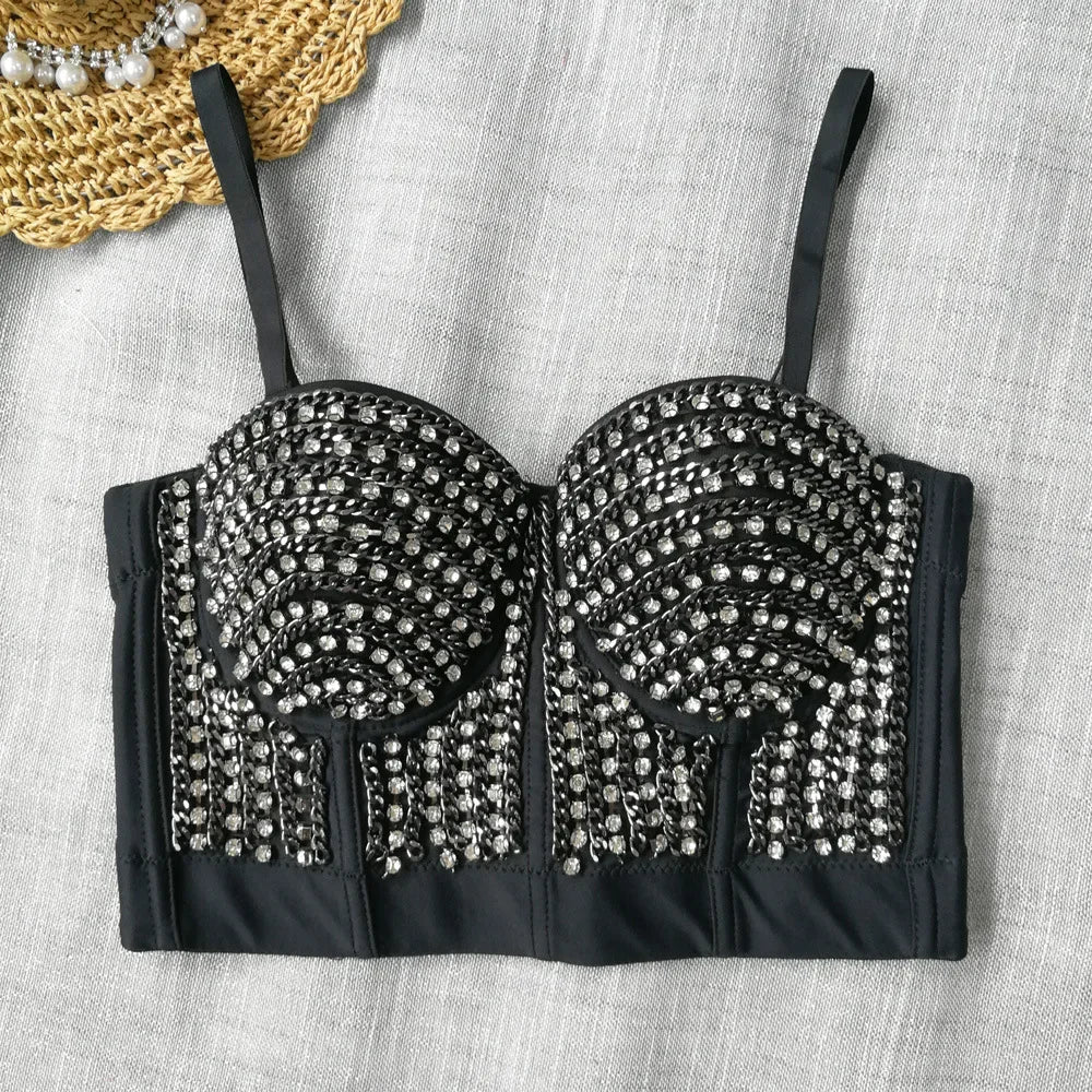 Visivane Diamond Sequin y2k Tank Top Shaper Blusa Camis Corset  Streetwear Bra Shirt Crop Tops