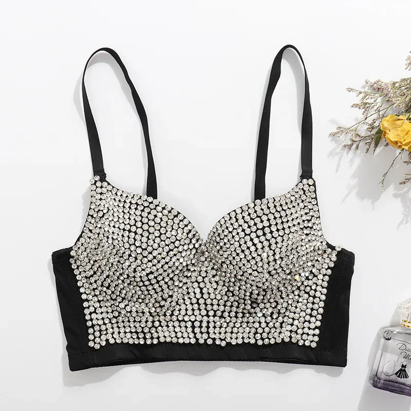 Visivane Diamond Sequin y2k Tank Top Shaper Blusa Camis Corset  Streetwear Bra Shirt Crop Tops