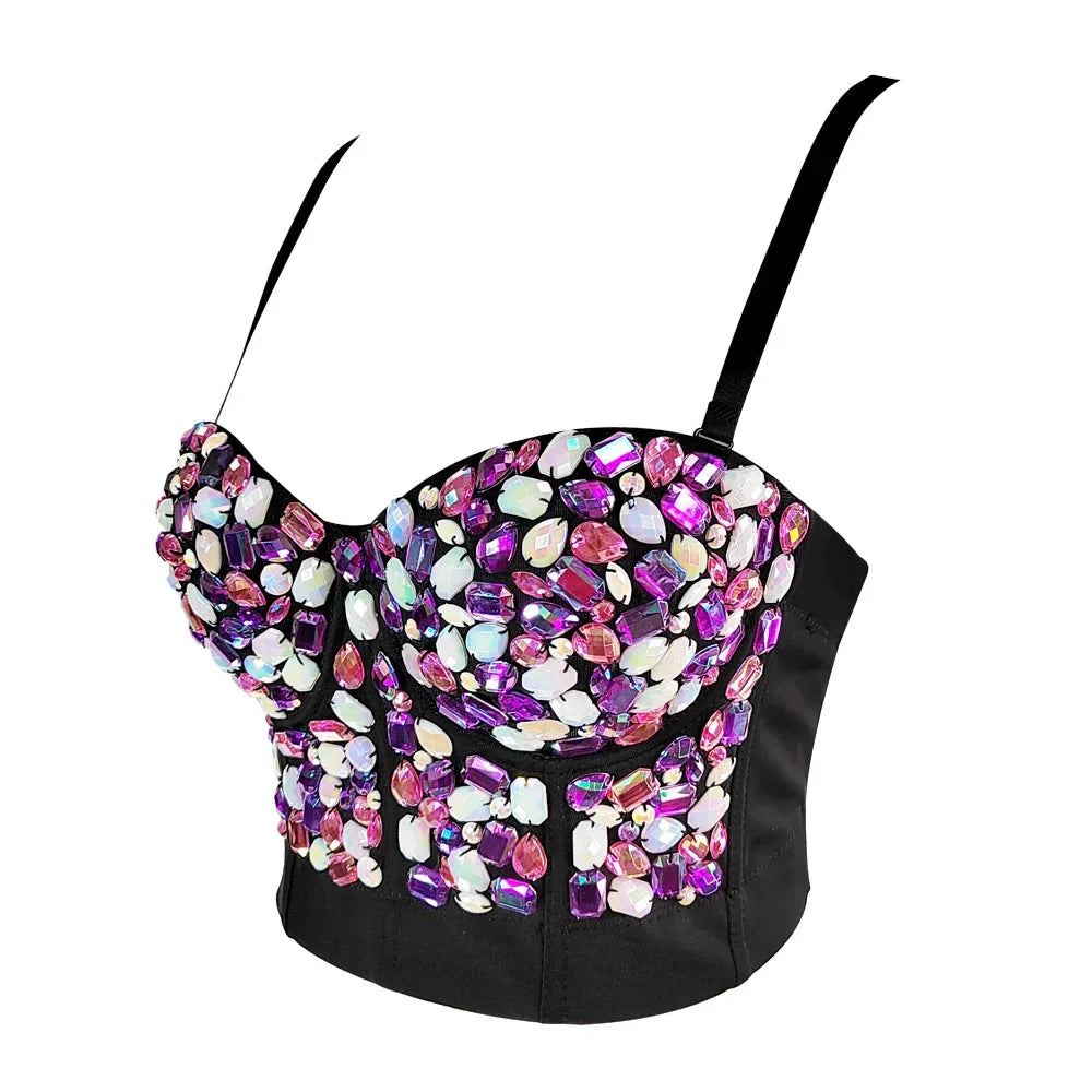 Visivane Diamond Sequin y2k Tank Top Shaper Blusa Camis Corset  Streetwear Bra Shirt Crop Tops
