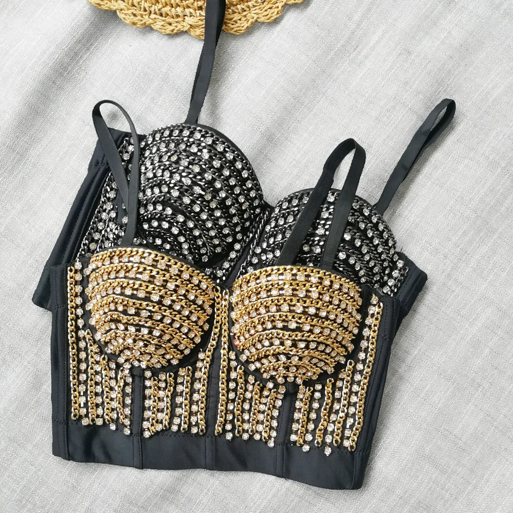 Visivane Diamond Sequin y2k Tank Top Shaper Blusa Camis Corset  Streetwear Bra Shirt Crop Tops