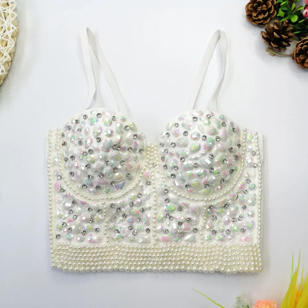 Visivane Diamond Sequin y2k Tank Top Shaper Blusa Camis Corset  Streetwear Bra Shirt Crop Tops