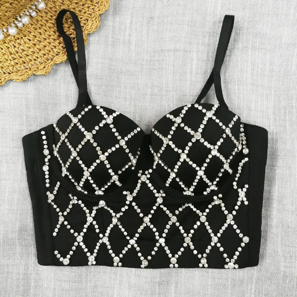 Visivane Diamond Sequin y2k Tank Top Shaper Blusa Camis Corset  Streetwear Bra Shirt Crop Tops