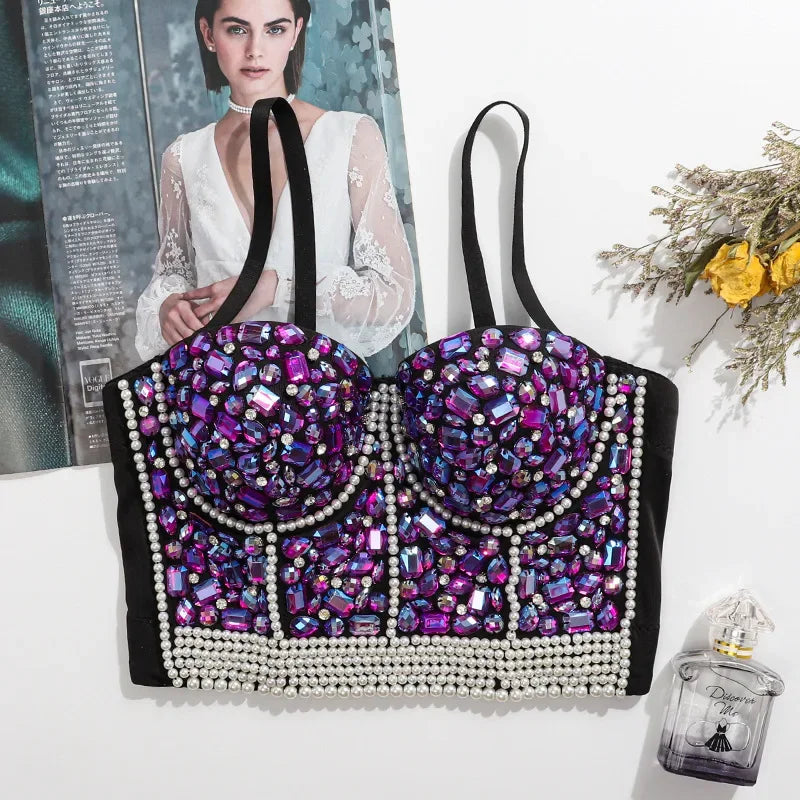 Visivane Diamond Sequin y2k Tank Top Shaper Blusa Camis Corset  Streetwear Bra Shirt Crop Tops