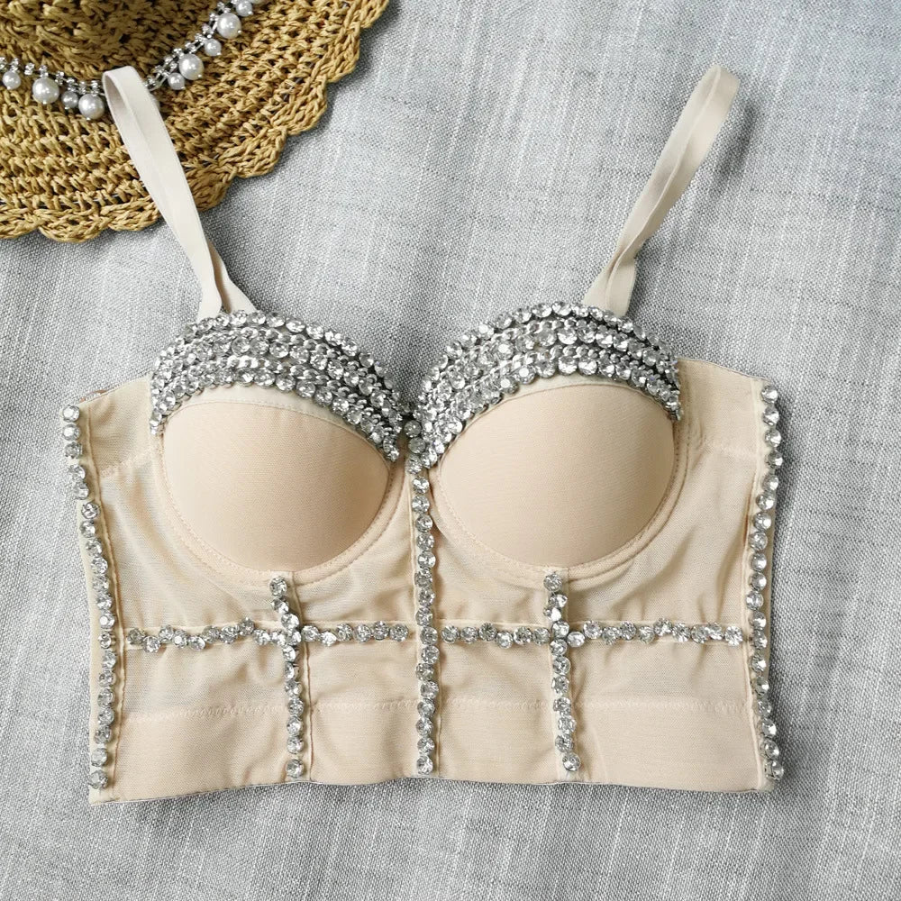 Visivane Diamond Sequin y2k Tank Top Shaper Blusa Camis Corset  Streetwear Bra Shirt Crop Tops