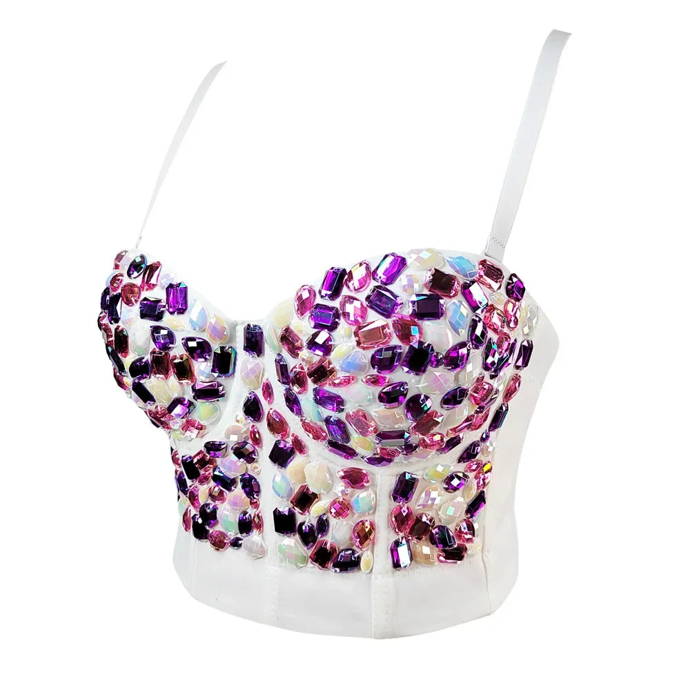 Visivane Diamond Sequin y2k Tank Top Shaper Blusa Camis Corset  Streetwear Bra Shirt Crop Tops