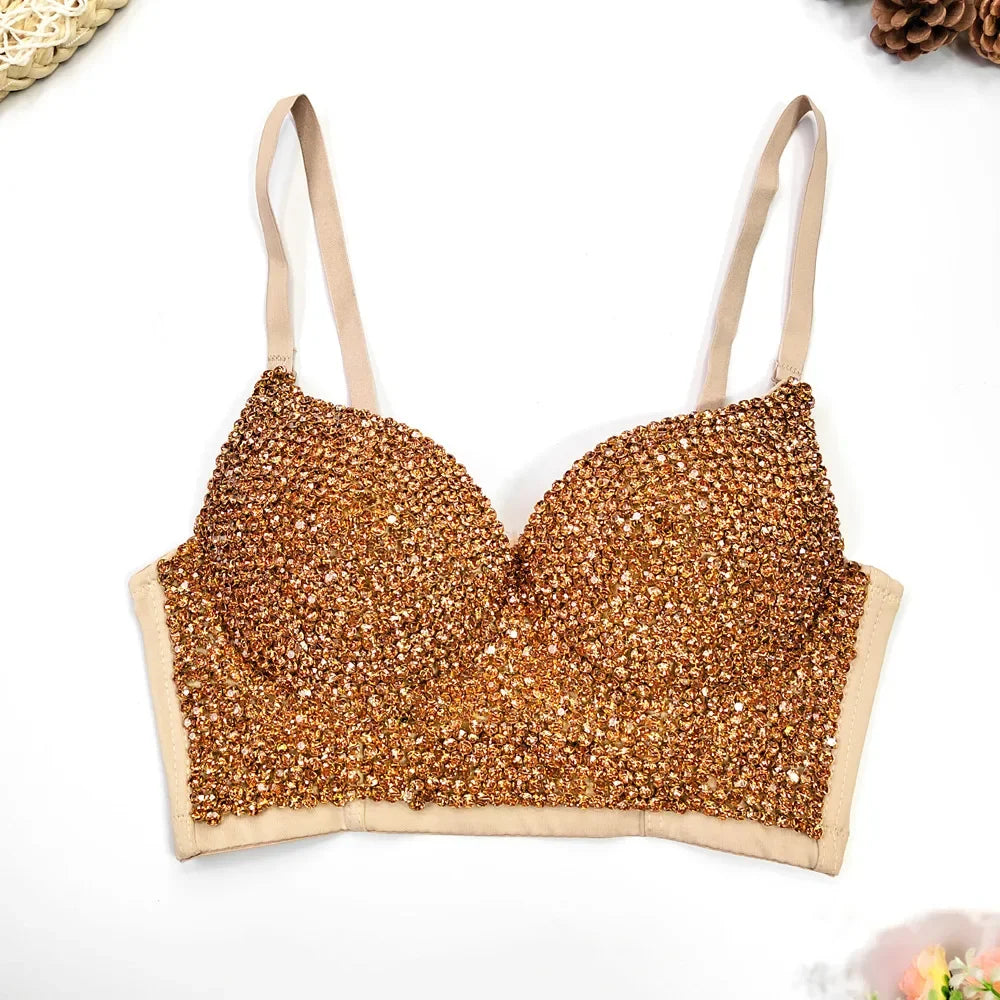 Visivane Diamond Sequin y2k Tank Top Shaper Blusa Camis Corset  Streetwear Bra Shirt Crop Tops