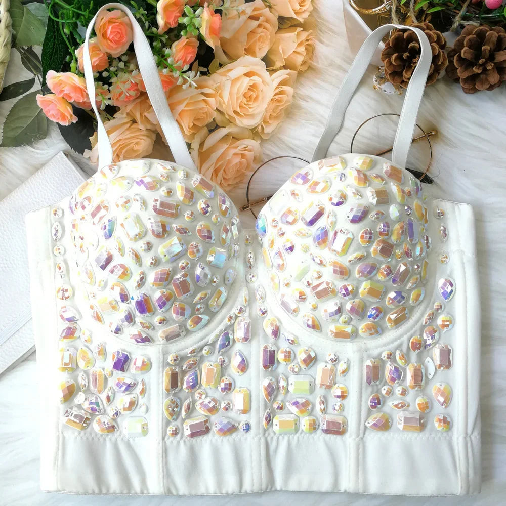 Visivane Diamond Sequin y2k Tank Top Shaper Blusa Camis Corset  Streetwear Bra Shirt Crop Tops