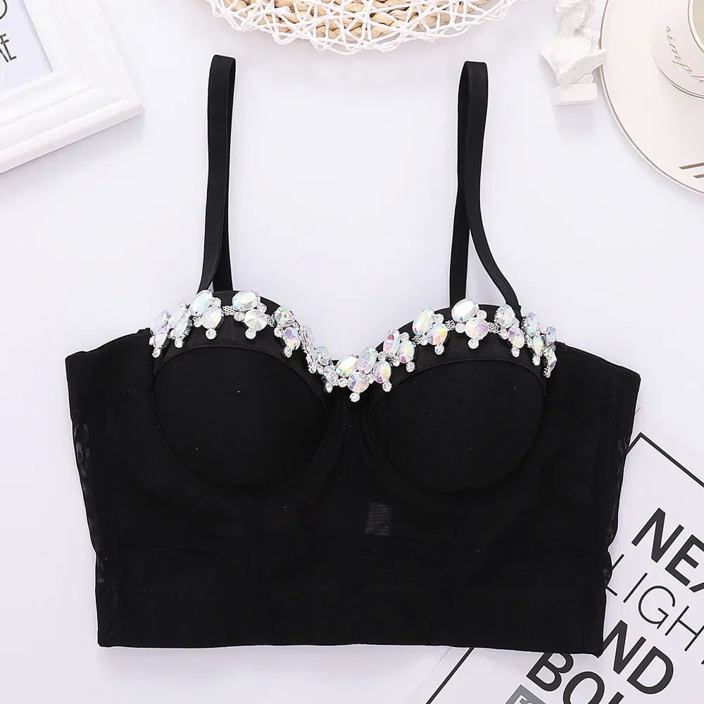 Visivane Diamond Sequin y2k Tank Top Shaper Blusa Camis Corset  Streetwear Bra Shirt Crop Tops