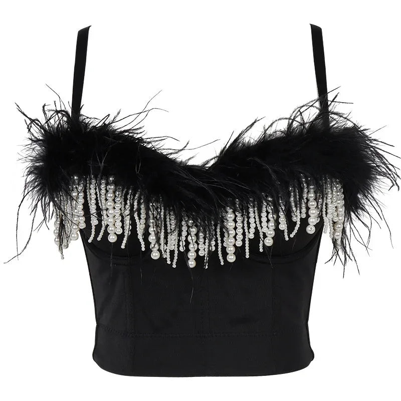 Visivane Tassel Feather Tanks Tops Streetwear Shirt Bra Blusa Camis Crop Top Corset