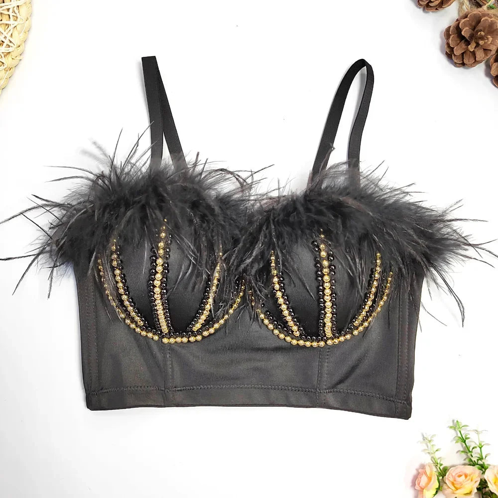 Visivane Tassel Feather Tanks Tops Streetwear Shirt Bra Blusa Camis Crop Top Corset
