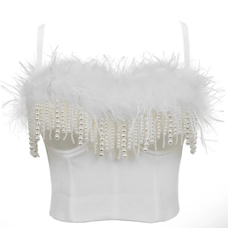Visivane Tassel Feather Tanks Tops Streetwear Shirt Bra Blusa Camis Crop Top Corset