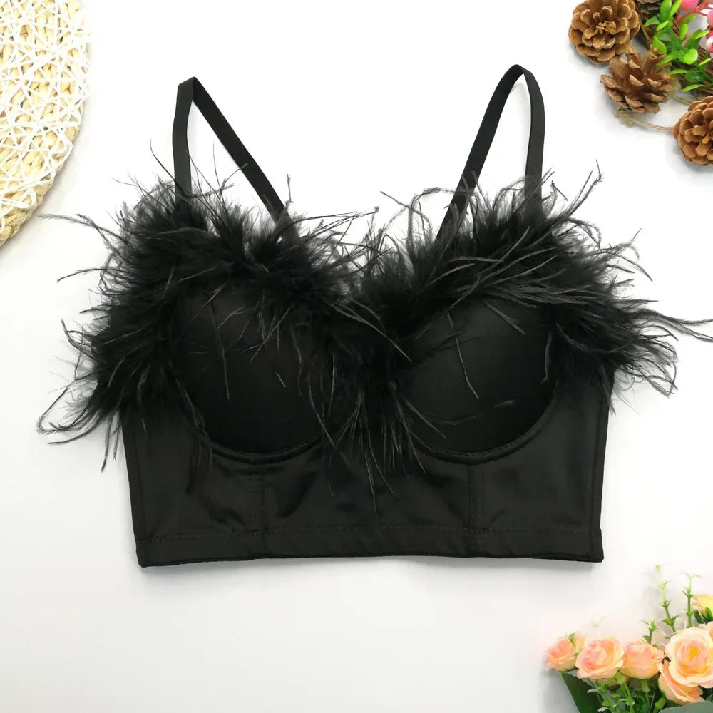 Visivane Tassel Feather Tanks Tops Streetwear Shirt Bra Blusa Camis Crop Top Corset