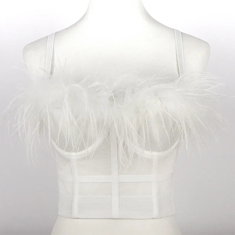 Visivane Tassel Feather Tanks Tops Streetwear Shirt Bra Blusa Camis Crop Top Corset
