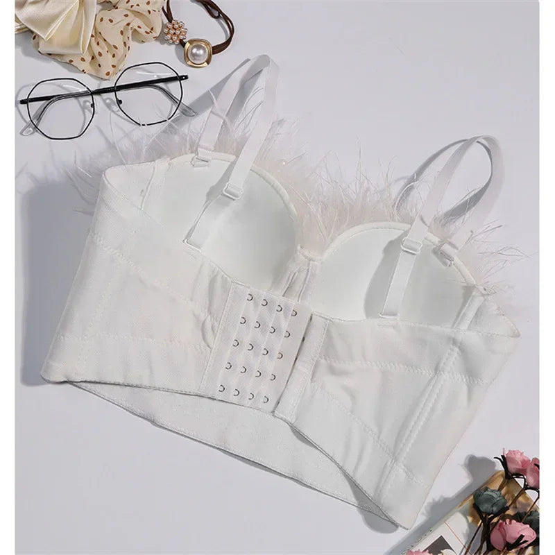 Visivane Tassel Feather Tanks Tops Streetwear Shirt Bra Blusa Camis Crop Top Corset