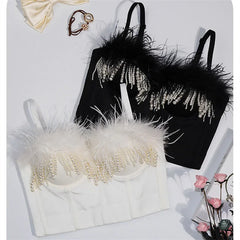 Visivane Tassel Feather Tanks Tops Streetwear Shirt Bra Blusa Camis Crop Top Corset