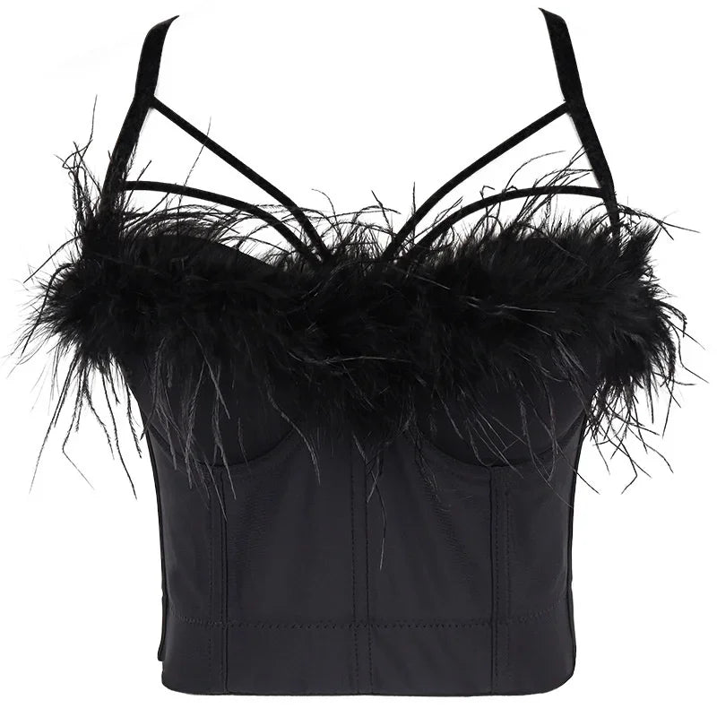 Visivane Tassel Feather Tanks Tops Streetwear Shirt Bra Blusa Camis Crop Top Corset