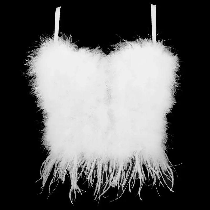 Visivane Tassel Feather Tanks Tops Streetwear Shirt Bra Blusa Camis Crop Top Corset