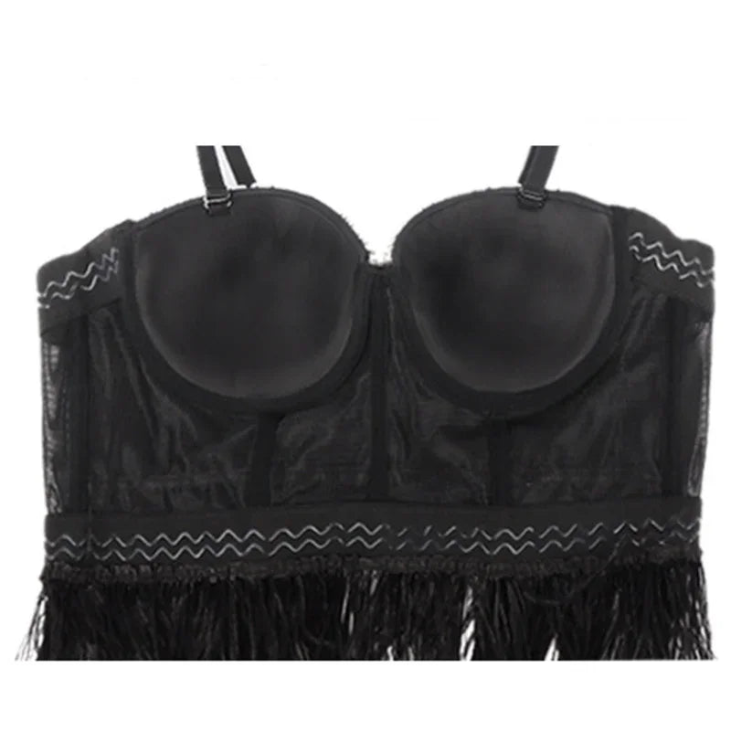 Visivane Tassel Feather Tanks Tops Streetwear Shirt Bra Blusa Camis Crop Top Corset