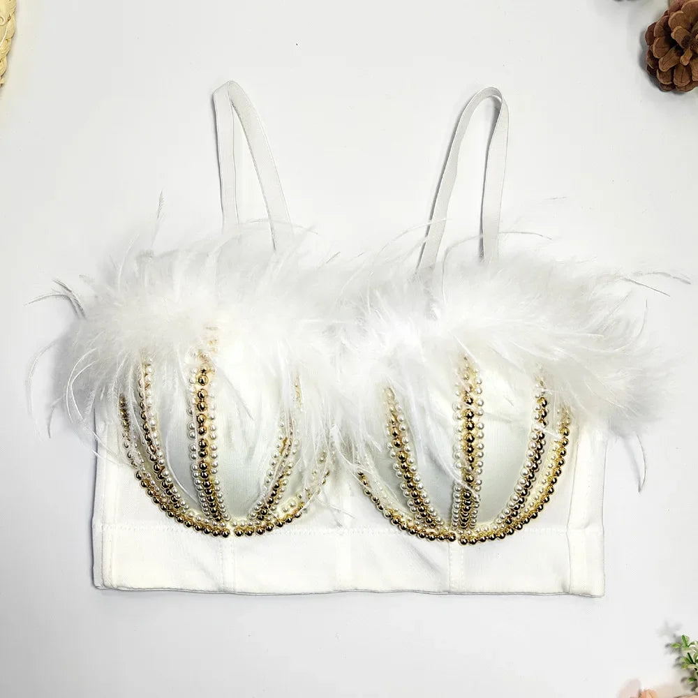 Visivane Tassel Feather Tanks Tops Streetwear Shirt Bra Blusa Camis Crop Top Corset