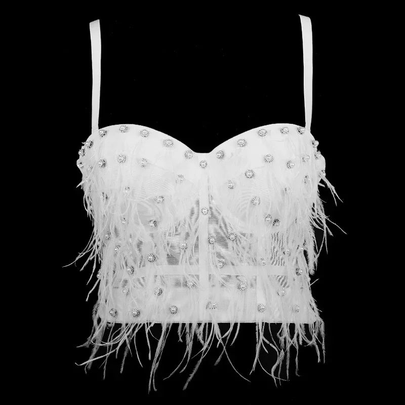 Visivane Tassel Feather Tanks Tops Streetwear Shirt Bra Blusa Camis Crop Top Corset