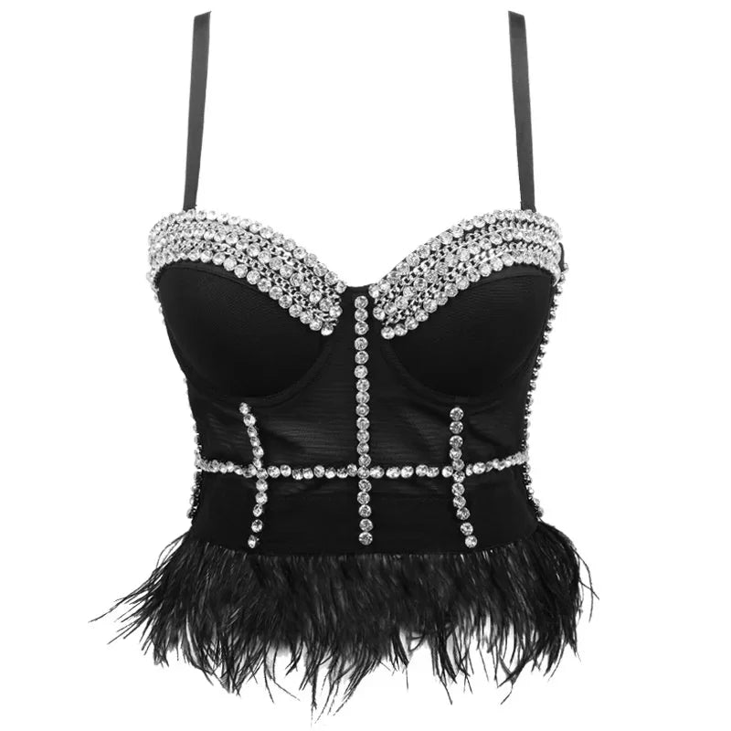 Visivane Tassel Feather Tanks Tops Streetwear Shirt Bra Blusa Camis Crop Top Corset