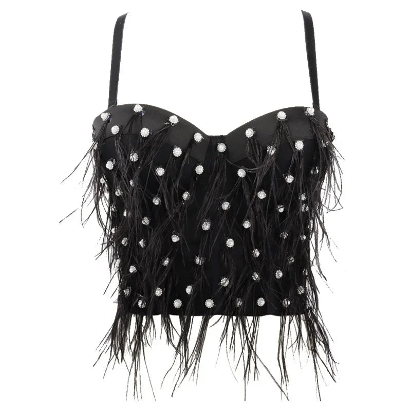 Visivane Tassel Feather Tanks Tops Streetwear Shirt Bra Blusa Camis Crop Top Corset