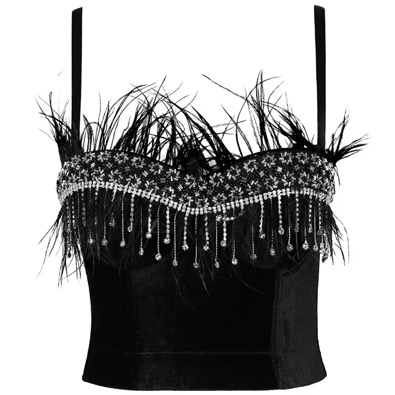Visivane Tassel Feather Tanks Tops Streetwear Shirt Bra Blusa Camis Crop Top Corset